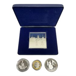 H.M. The Queen's official  birthday sterling silver ingot cased with Danbury Mint certificate, Queen Elizabeth II Bailiwick of Jersey 2006 silver proof five pounds, Gibraltar 2006 silver proof five pounds and 2006 Brunel silver proof two pound coin