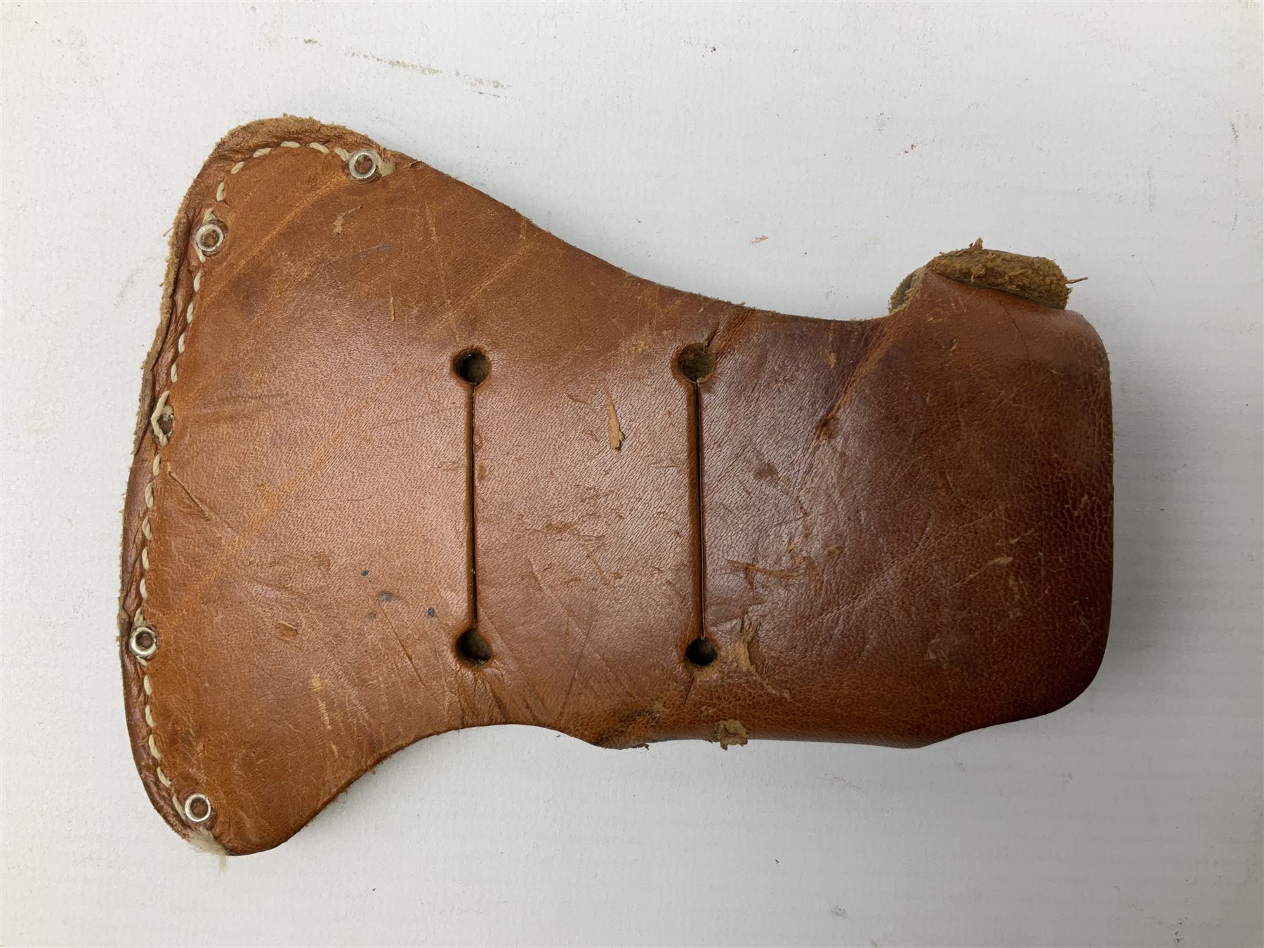 Estwing Black Eagle style double bit throwing axe with leather grip, virtually mint with labels present, plastic blade protectors and nylon sheath L43cm; another smaller Estwing axe stamped 24A to the pommel, with leather grip and sheath; and a vintage short handled hedge knife, the blade stamped IH (?) No.2 (3)