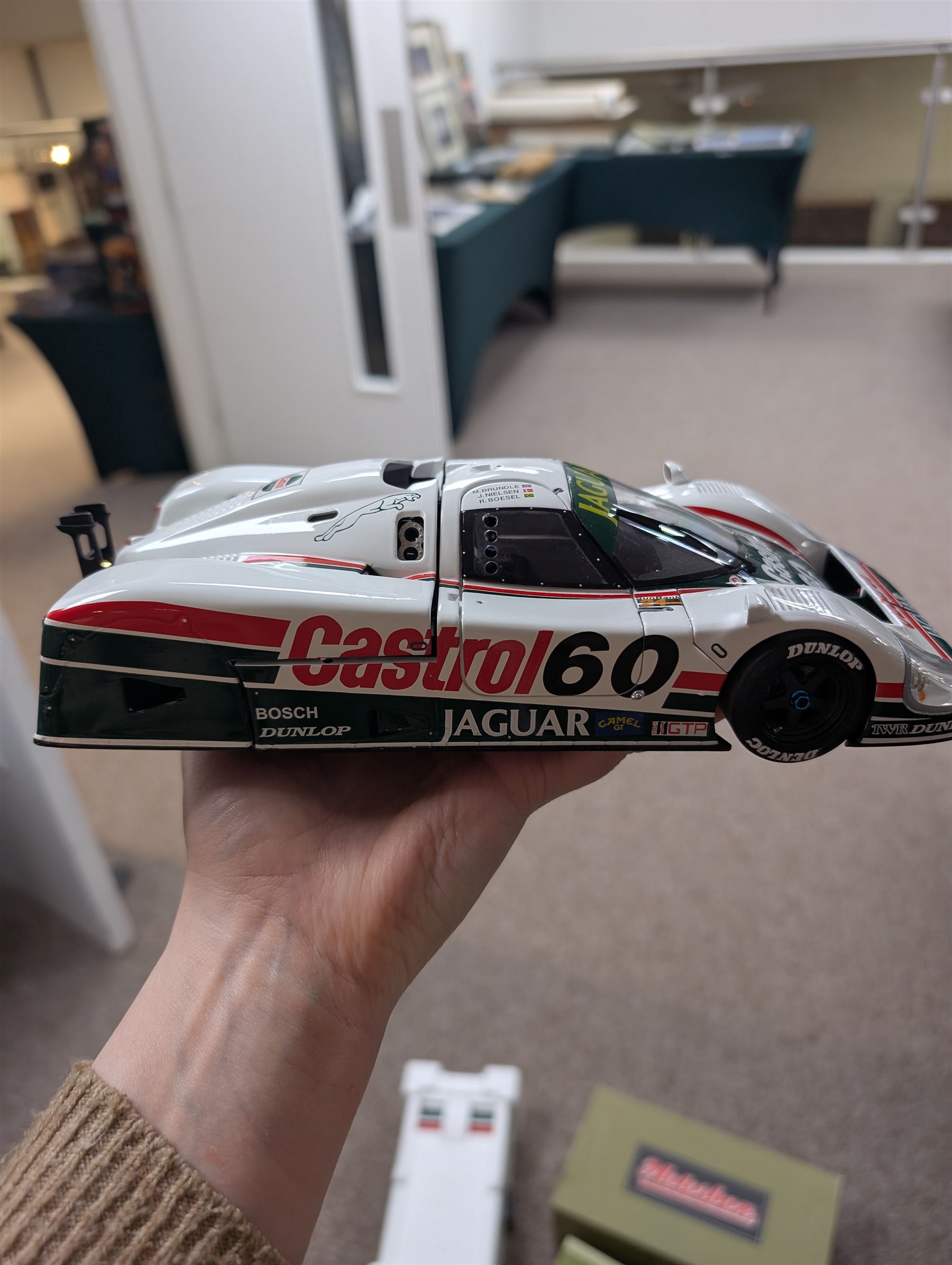 Motorbox Exoto Jaguar XJR-9 IMSA, in white, green and red Castrol livery #60, boxed
