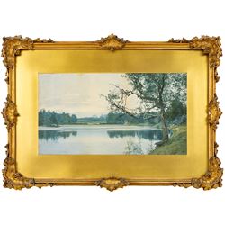 William Fraser Garden (British 1856-1921): Evening Light on the Lake, watercolour signed and dated 1900, 20.5cm x 37.5cm 