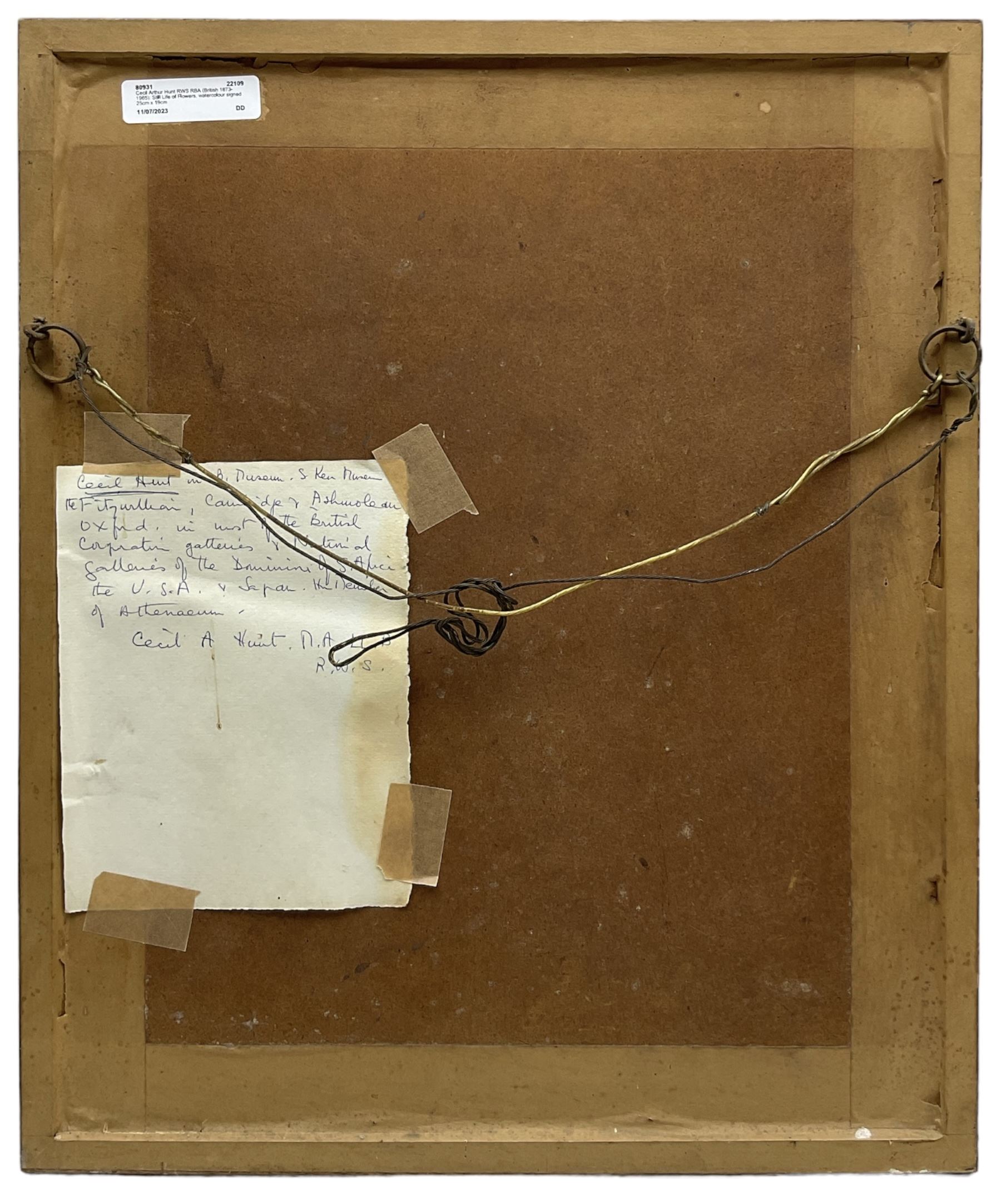 Cecil Arthur Hunt RWS RBA (British 1873-1965): Still Life of Flowers, watercolour signed 25cm x 19cm 