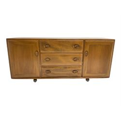 Ercol - elm sideboard, fitted with three drawers and two cupboards