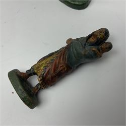 Five Elastolin American Indian figures, together with an Elastolin campfire and a cowboy tied to a tree, tallest H11cm