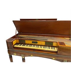 James Rigg, London -early 19th century mahogany and maple square piano c1817, with a 68 key compass (A-C) original hammers, jacks and felt, satinwood interior with ebony and ivory keys, the fretwork interior back inscribed 'James Rigg, 3 Providence Row, Finsbury Square, London', decorated with twist gilt metal edging, fitted with three drawers, on Gillows design turned and reeded supports with brass cups and castors.

This item has been registered for sale under Section 10 of the APHA Ivory Act