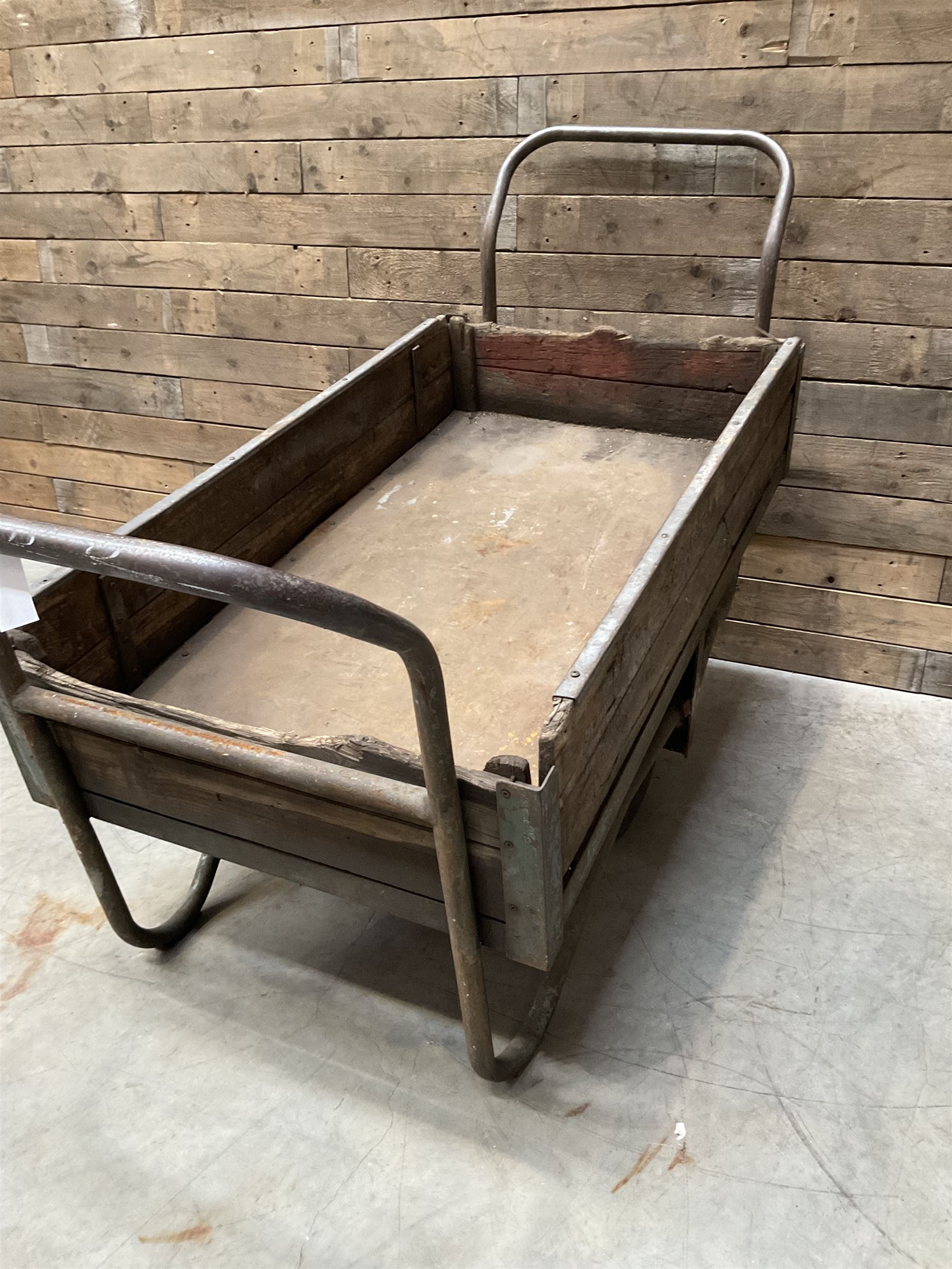 Vintage metal and wooden trolley cart