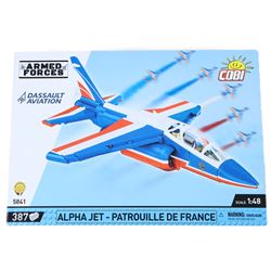 Four Cobi Bricks 1:48 scale Armed Forces model aircraft sets, comprising no. 5850 Eurofighter Typhoon, no. 5892 F-16 YF-16 First Flight 1974, no. 5841 Alpha Jet Patrouille De France and no. 5844 BAe Hawk T1 'Red Arrows', all in sealed boxes
