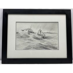 John Steven Dews (British 1949-): Hull Deep Sea Trawler, pencil, signed and inscribed '1980 Amoco Calendar sketch Eleven' verso 19cm x 29cm
Provenance: in the autumn of 1979 Steven accepted a commission from Amoco to execute twelve pictures for their 1980 calendar to reflect the development of the ocean-going vessel from Drake's 