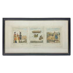 Early 20th century humorous military colour print entitled 'Reconnoitring' depicting three titled images 'Past', 'Presently' and 'Present'; published 1907 and signed on the mount by the artist C.S. Collison 38 x 73cm; Hogarth style frame