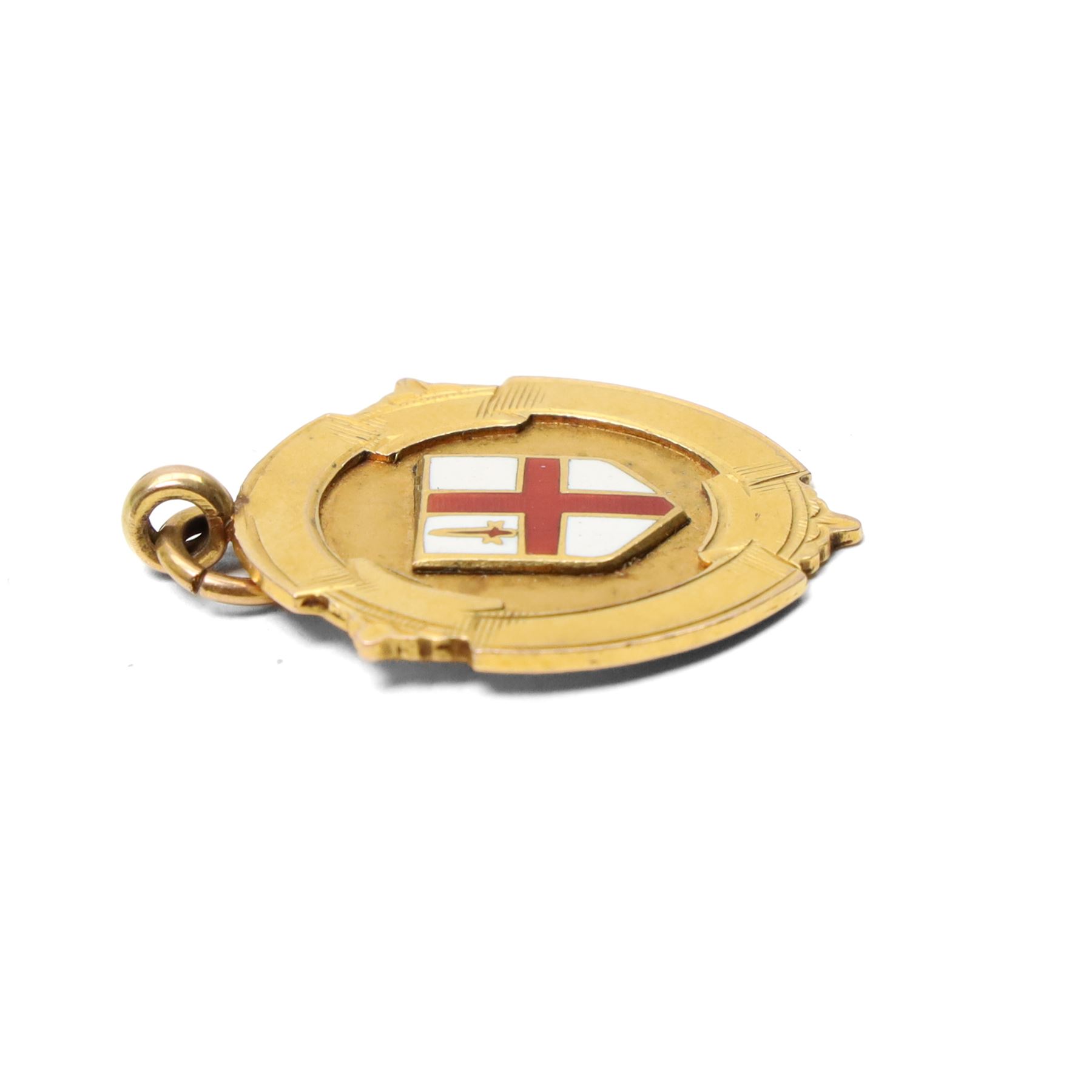 9ct gold enamel football fob, Birmingham 1930