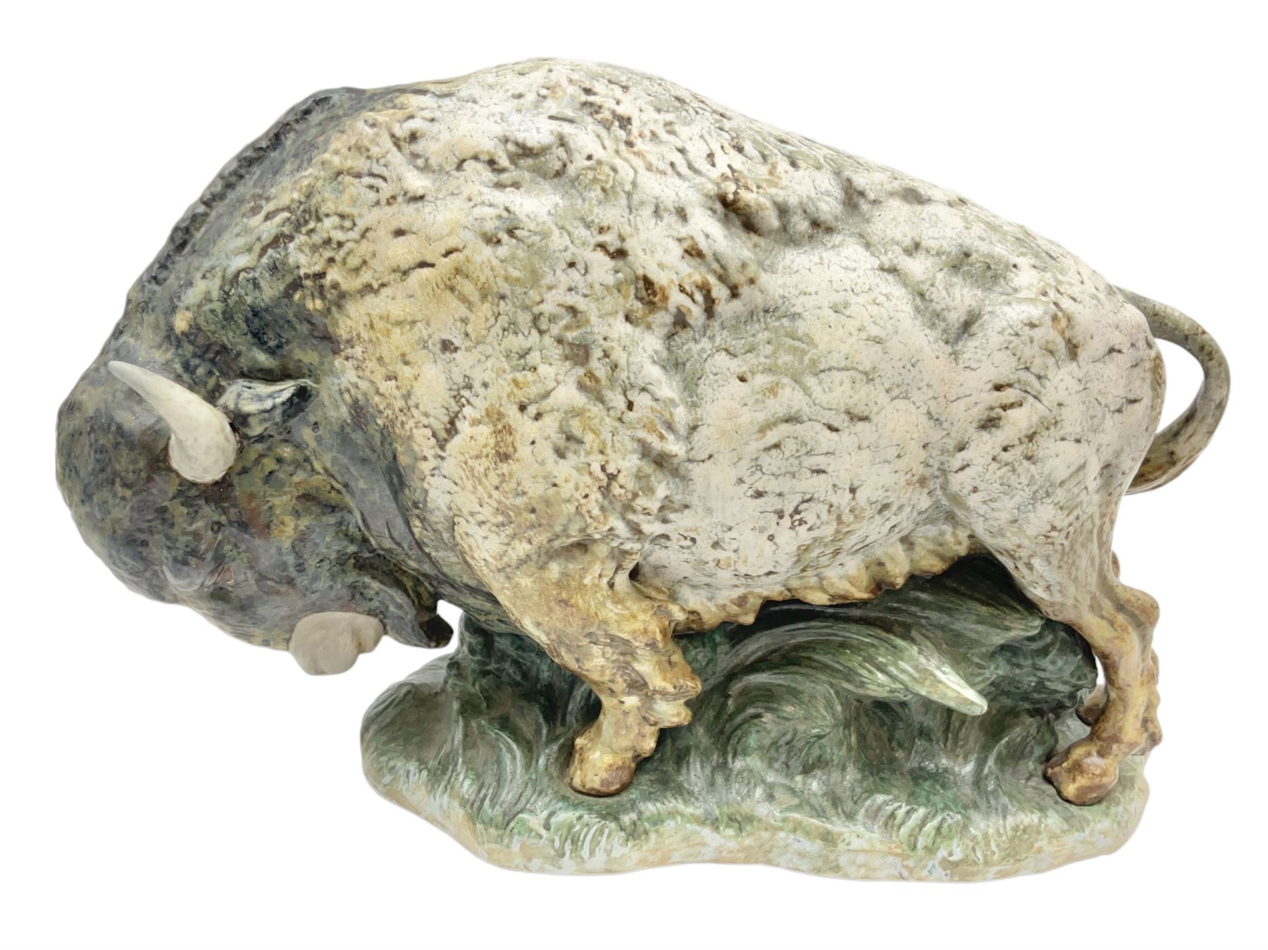 Lladro figure, Bison, no 14945, gres finish, sculpted by Salvador Furió, year issued 1976, year retired 1978, L29cm