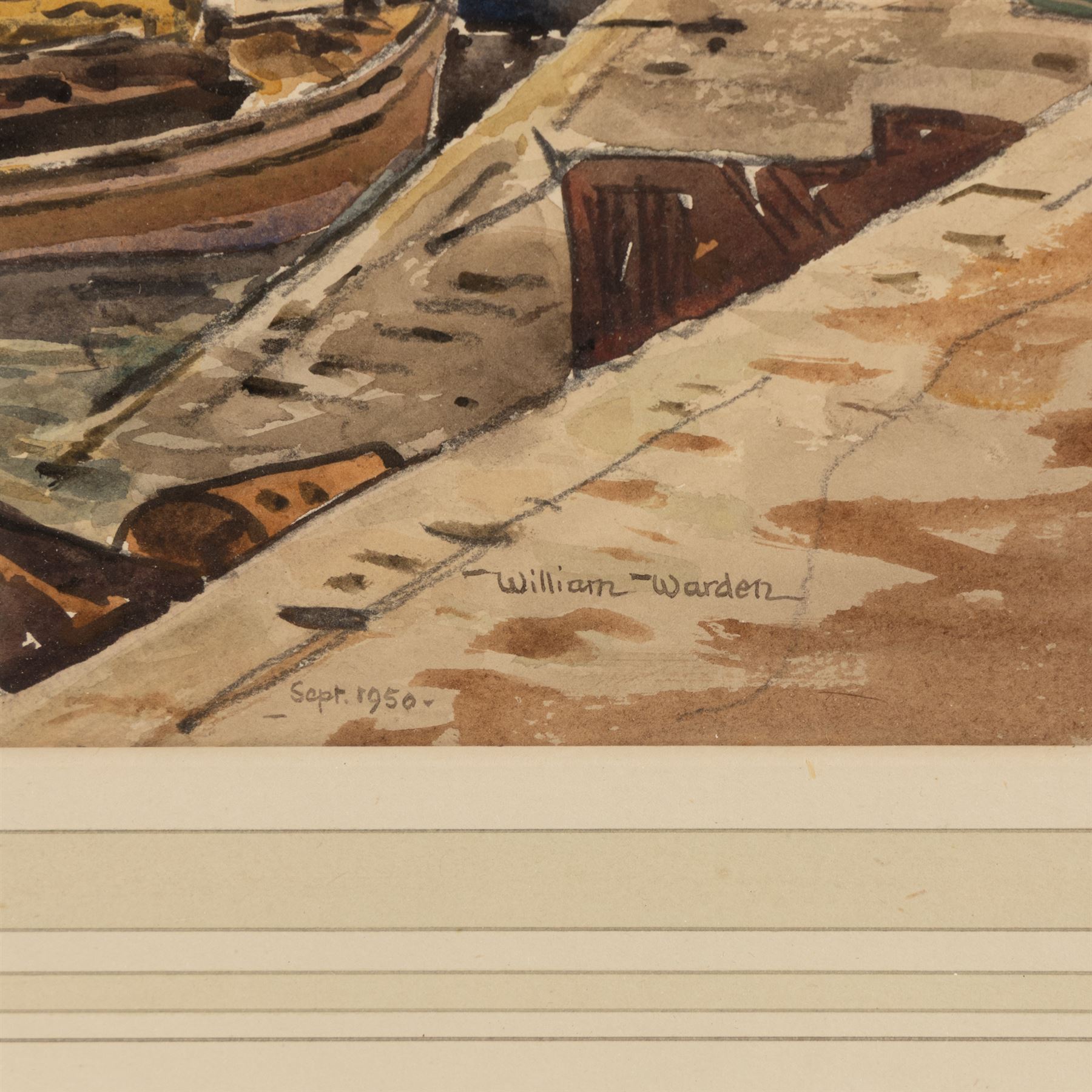 William Warden (British 1908-1982): 'Morning - Concarneau', watercolour signed and dated 1950, titled and with original label verso 27cm x 37.5cm