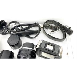 Zenza Bronica S2A medium format camera body, with Zenza Bronica Zenzanon MC '1:2.4 f-80mm' lens, together with Nippon Kogaku Nikkor-P '1:4 f-200mm' lens, Nikkor D.C '1:4 f-40mm' lens, two film backs and other camera equipment, housed in a hard flight case