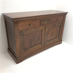 Grange cherrywood sideboard, one long and two short drawers above two cupboards, shaped platform base, W159cm, H97cm, D53cm