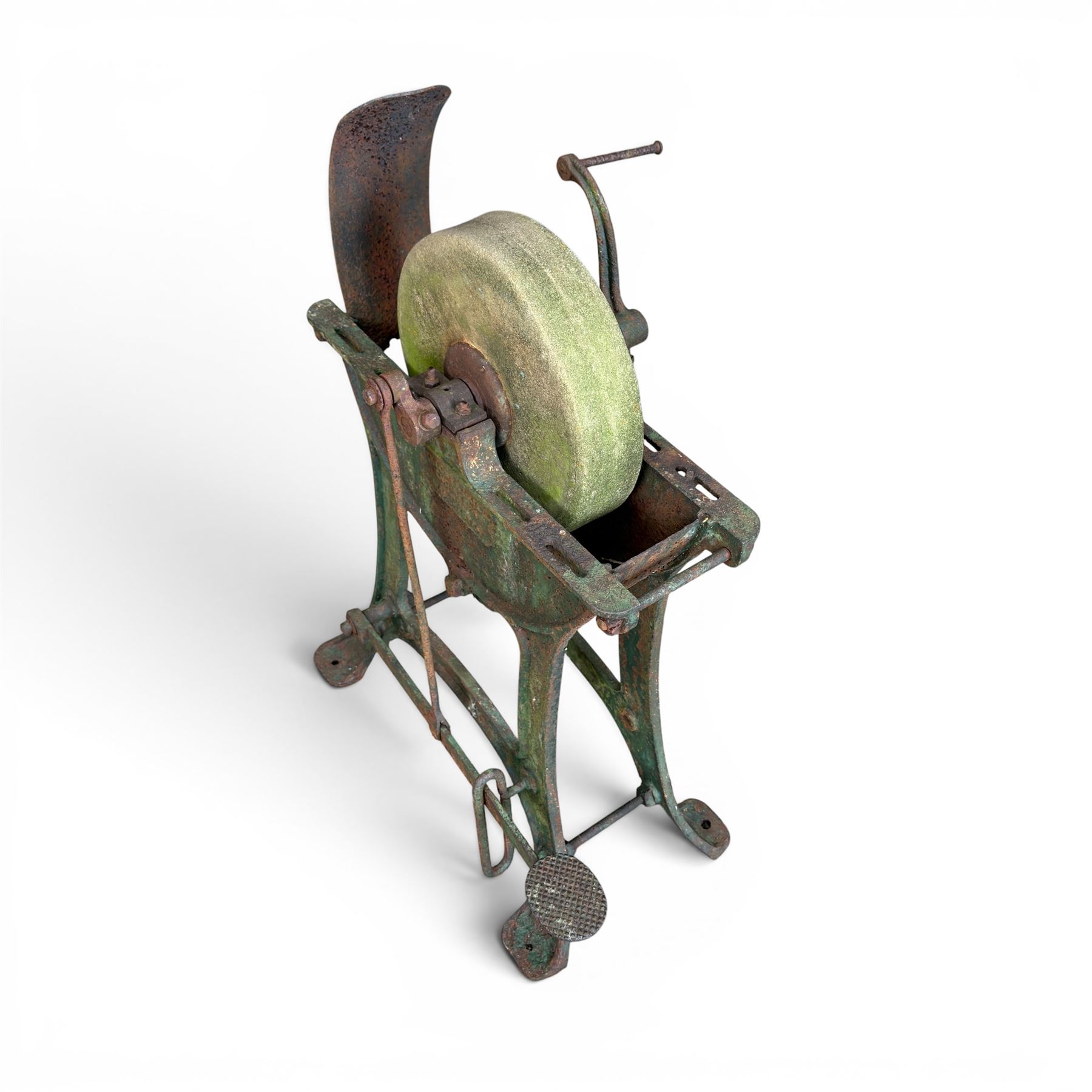 19th century cast iron pedal operated grinding stone