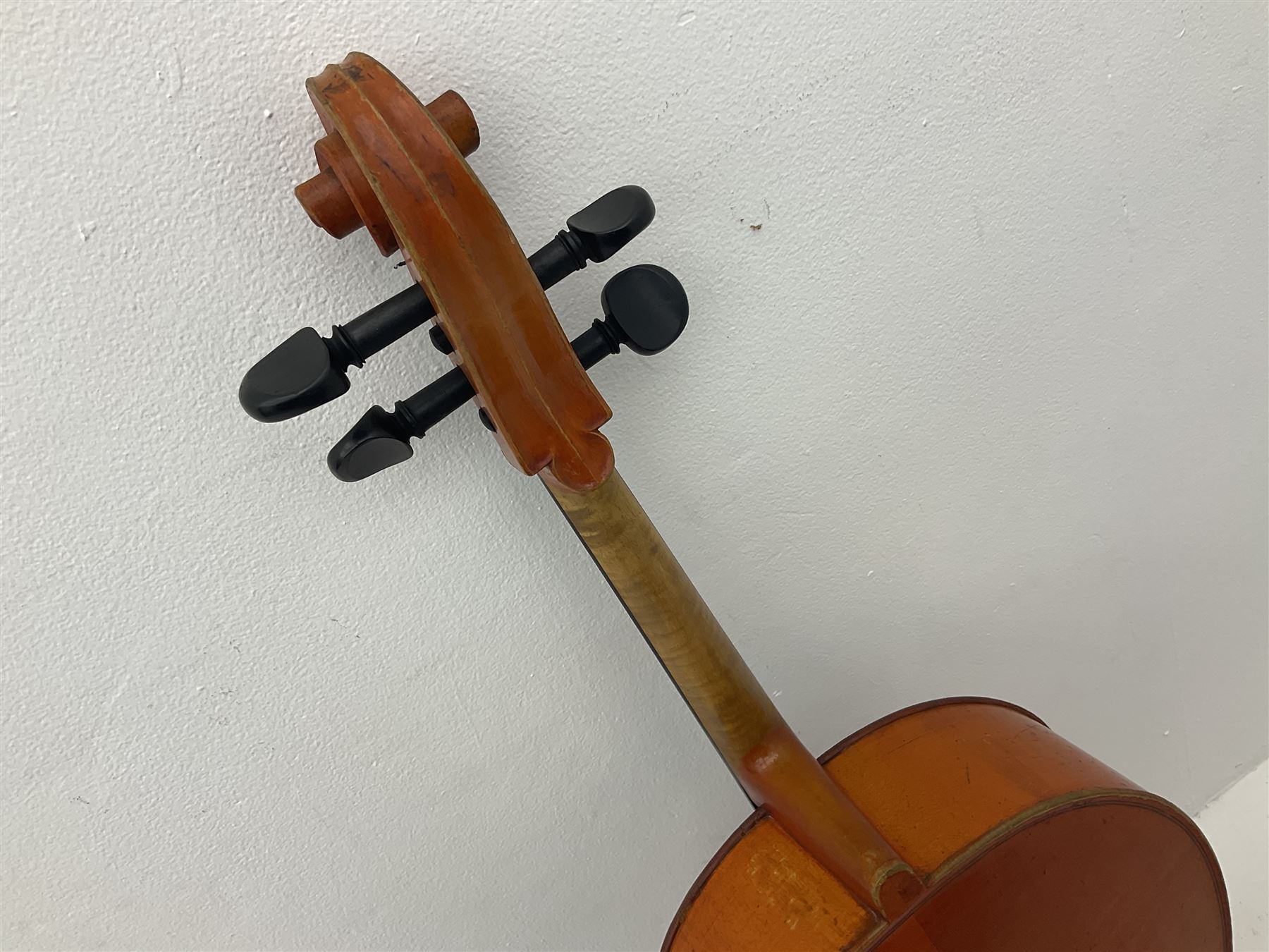 Modern student's three-quarter size cello with 70cm two-piece maple back and ribs and spruce top, L113cm overall