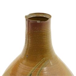 David Lloyd Jones (1928-1994): Large floor vase, with swirled brown glaze, impressed makers marks near base, H76cm