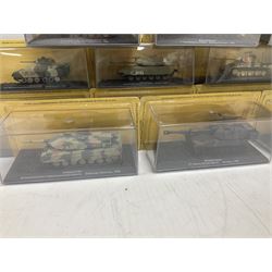 DeAgostini The Combat Tanks Collection -  forty-six periodical issued die-cast models of tanks; in plastic display cases in unopened blister packs (46)