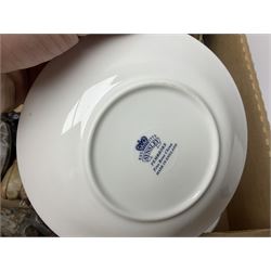 Portmeirion Botanic Garden jug, Poole Pottery planter, Denby coffee pot, Wedgwood Jasperware trinket box, Le Creuset oven dish and a collection of other ceramics, etc, in four boxes 