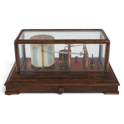 Mid-late 20th century Negretti & Zambra 'Regency' barograph, in oak case with five bevelled glass panels and single drawer beneath, case H20cm, W42cm