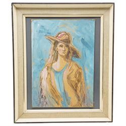 Tom Keating (British 1917-1984) after Pablo Picasso (Spanish 1881-1973): Lady in a Wide Brimmed Hat, watercolour and acrylic on board signed, 46cm x 33cm 