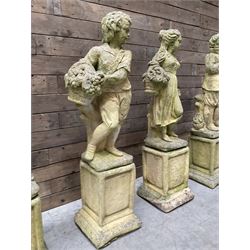 The Four Seasons - set of four cast stone garden figures on plinths