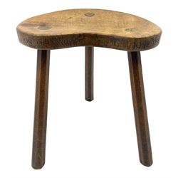 'Mouseman' early 1960s oak stool, dished kidney shaped seat inscribed on edge 
