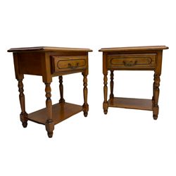 Ponsfords of Sheffield - Pair of French cherry wood bedside lamp stands, fitted with single drawer and under-tier
