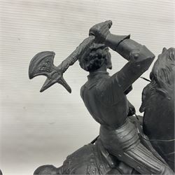 Pair of spelter warriors on horseback, H40cm