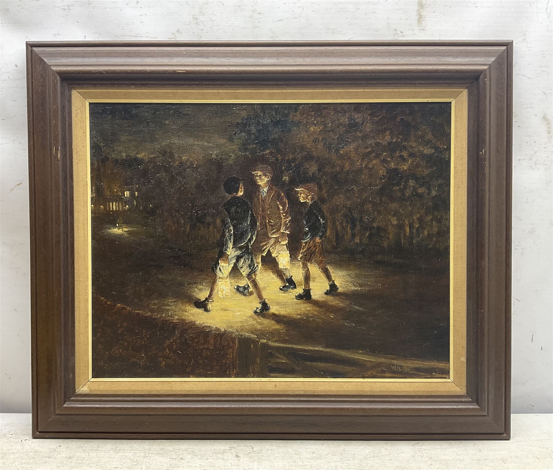 Fred Wilde (Northern British 1910-1986): 'Going to Choir Practice', oil on canvas signed, titled verso 38cm x 49cm 