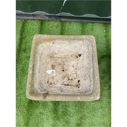 Three square composite stone garden urns - THIS LOT IS TO BE COLLECTED BY APPOINTMENT FROM DUGGLEBY STORAGE, GREAT HILL, EASTFIELD, SCARBOROUGH, YO11 3TX