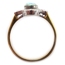  Opal and marcasite silver-gilt ring, stamped Sil  