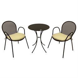 Metal circular bistro table and two chairs