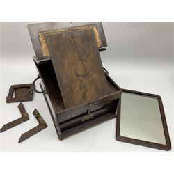 Chinese brass mounted hardwood vanity box, possibly padauk, with hinged interior mirror, H19cm W35cm when closed, H40cm when open