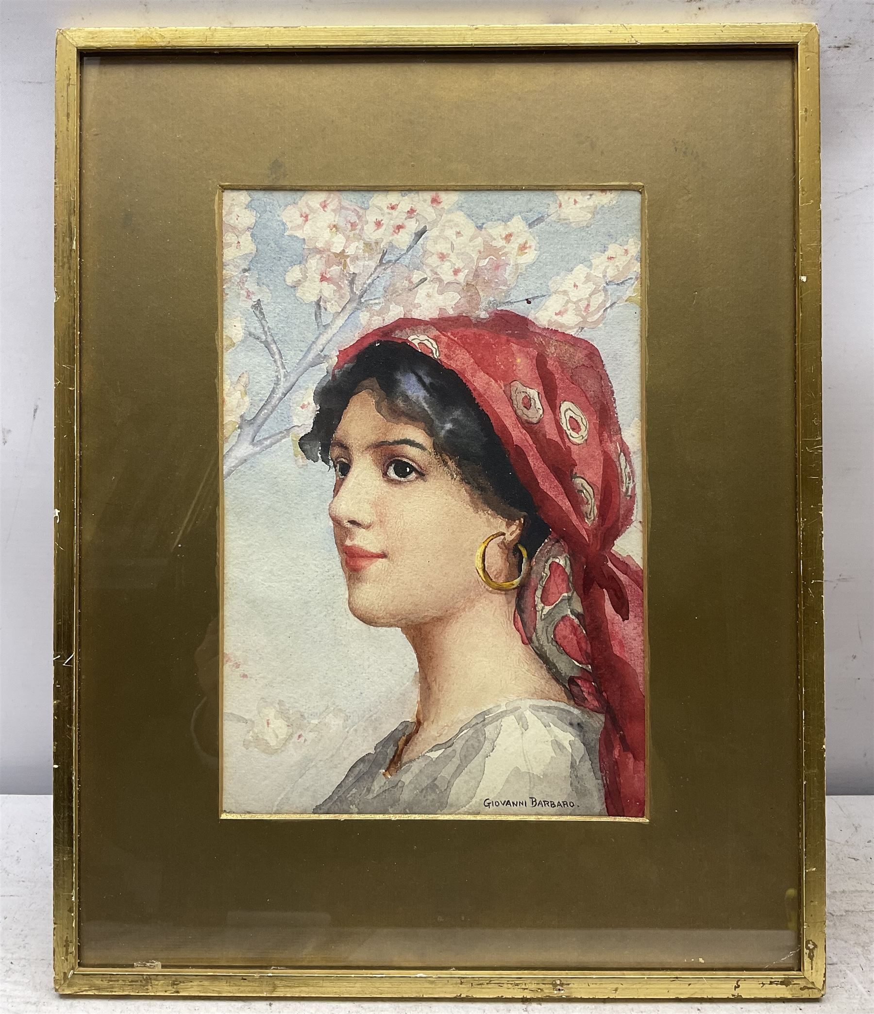 Arthur Dudley aka Giovanni Barbaro (British 1864-1915): Portrait of a Gypsy Girl, watercolour signed 26cm x 18cm 
