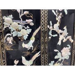 Thirteen 20th century chinese lacquered wall plaques, largest H92cm