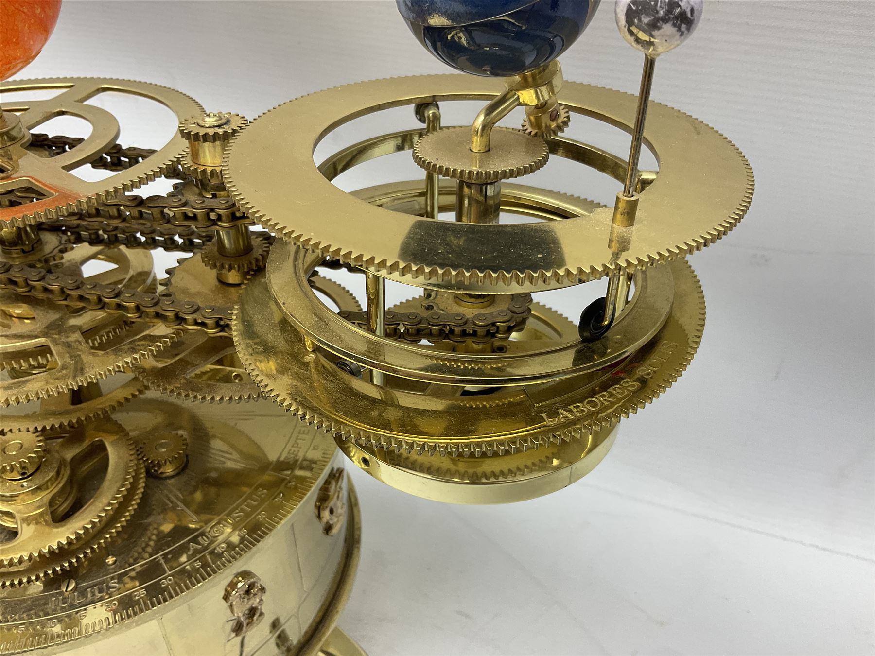 Modern kit-built brass working Tellurion, de-luxe model with astrological signs and illuminated sun H33cm; with set of fifty-two construction periodicals