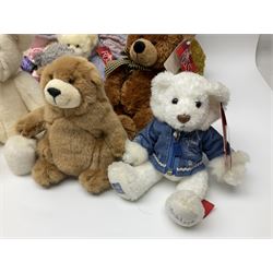 Eighteen Russ teddy bears including Ariella, Chloe, Spencer and Desmond,  mostly with tags, together with six other soft toys, tallest H42cm (24)