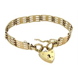 9ct gold link bracelet with heart locket hallmarked, approx 8.6gm