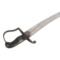 British Georgian 1796 pattern light calvary officers' scabre, the 83cm curved single stamped F Deakin, the stirrup steel hilt with shield langets, within steel scabbard sampled Woolley with twin suspension rings, overall L97cm