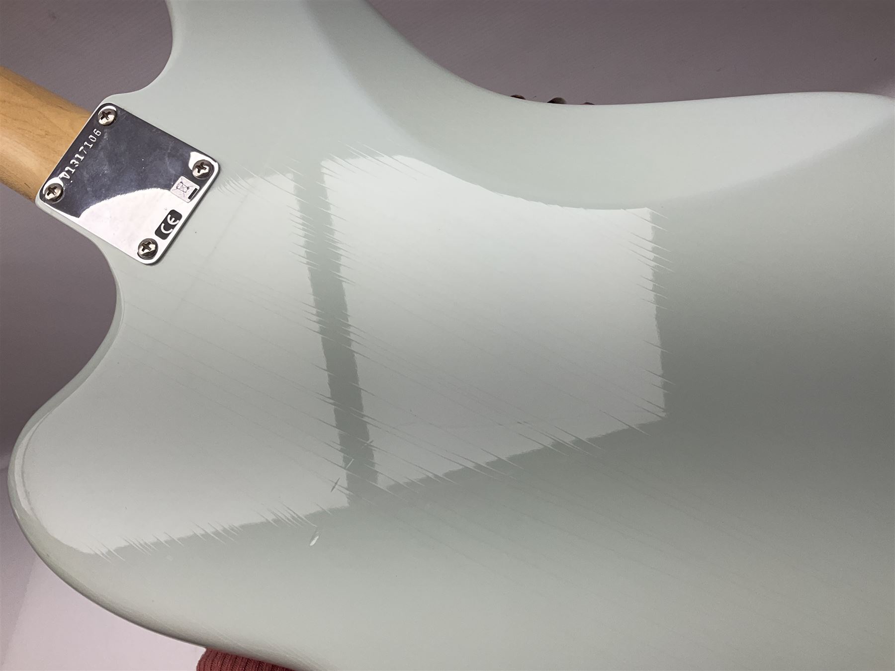 Fender Jaguar electric guitar, American Custom Shop vintage re-issue, probably in seafoam green, with tremolo arm, serial no.V1317106, L101cm; in American G&G Fender fitted hard case with paperwork