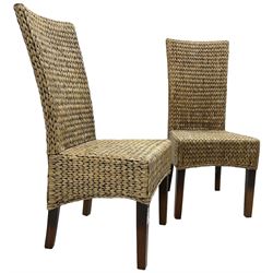 Pair of late 20th century high-back rattan side chairs, on square tapering supports