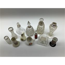 Group of silver mounted glass scent bottles and crested ware, together with a Brierglass lead crystal box with a glass and silver, lid, etc all silver with various hallmarks. 