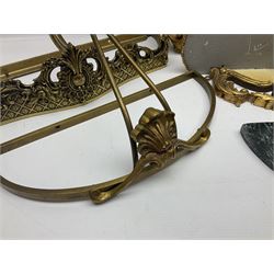 Five various giltwood and other hall brackets, one with marble top; and Viking ship table lamp