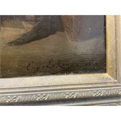 Louis Eugène Leroux (French 1833-1905): Gentleman Praying to a Shrine, oil on canvas signed and dated 1869, 51cm x 75cm