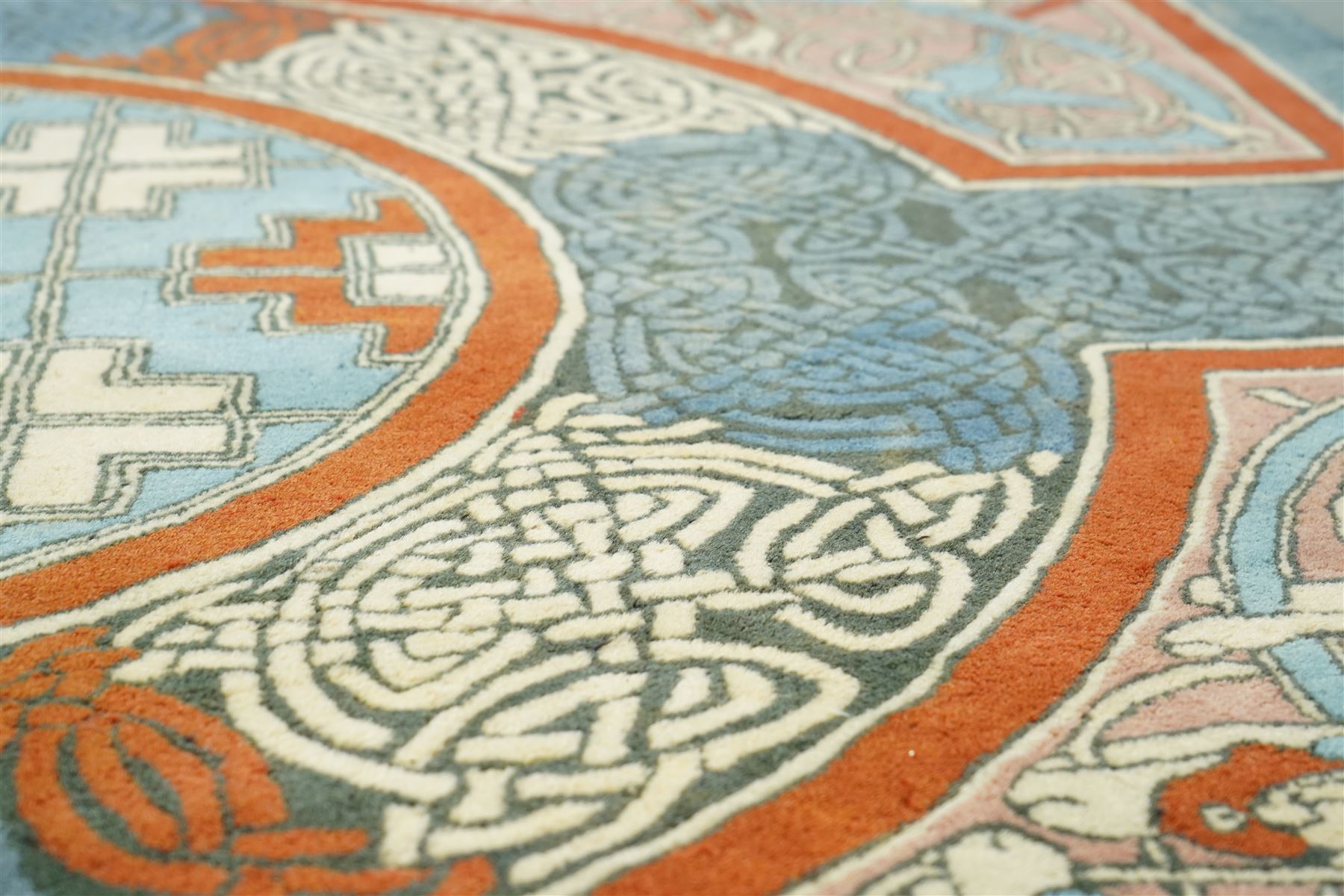Loophouse - bespoke Lindisfarne Gospels design rug for the British Library, inspired by the St Mark gospel, limited edition of 20