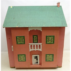  Vintage two-storey dolls house H73cm, W60cm with furniture and various matched wooden hand crafted furniture   