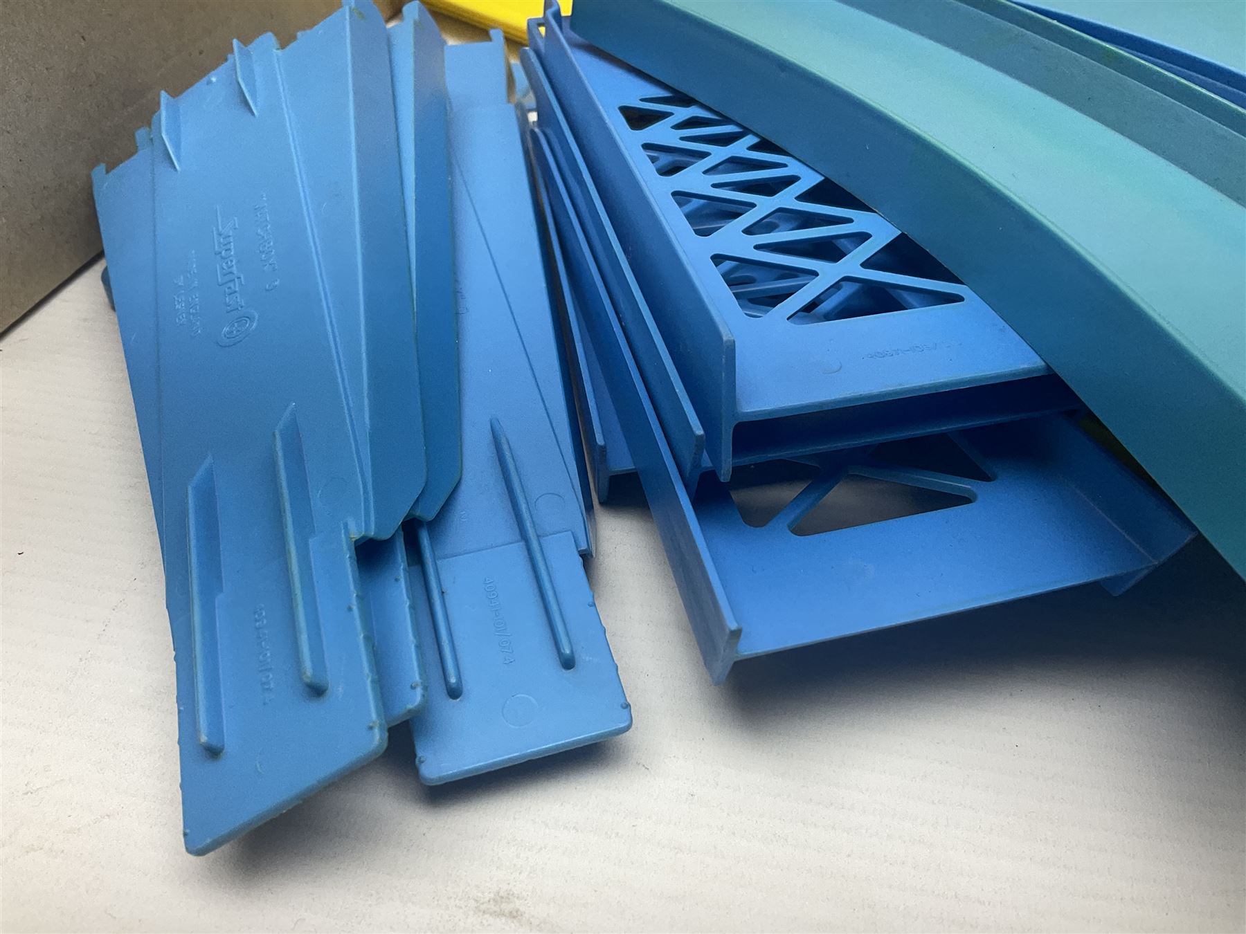 Matchbox Superfast track racing Set with Superbooster and two boxed SF-17 Slipstream Curves; together with five boxed Superfast models - 3d Monteverdi Hai, two 7d Hairy Hustler, 45c Ford Group 6 and 66d Mazda RX500; and quantity of unboxed and playworn other die-cast models