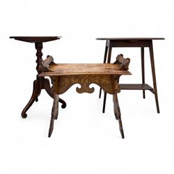 Group of three occasional tables, including a square table with rounded corners and spiral...