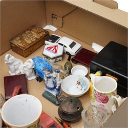 Collection of enamel trinket boxes, silver salt, whistles etc, in one box 