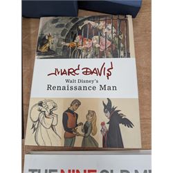 Collection of Disney animation and drawing books, including Walt Disney's Nine Old Men flipbooks, three Nine Old Men reference books, Marc Davis Walt Disney's Renaissance Man, A Disney Sketchbook and The Illusion of Life (7)